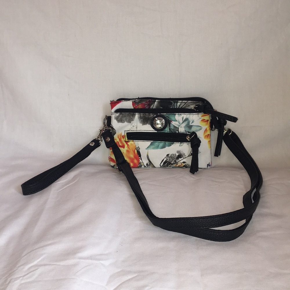 Floral print wristlet crossbody shoulder handbag